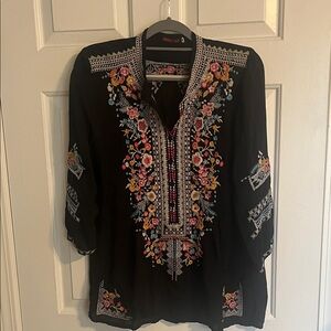 Johnny Was Black Floral Embroidered Blouse
